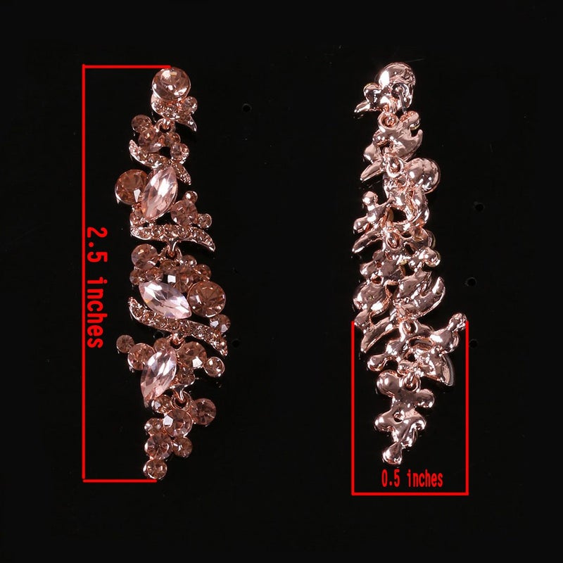 NLCAC Crystal Rose Gold Chandelier Earring Leaf Pendant Peach Earrings Dangle for Women - Image 4